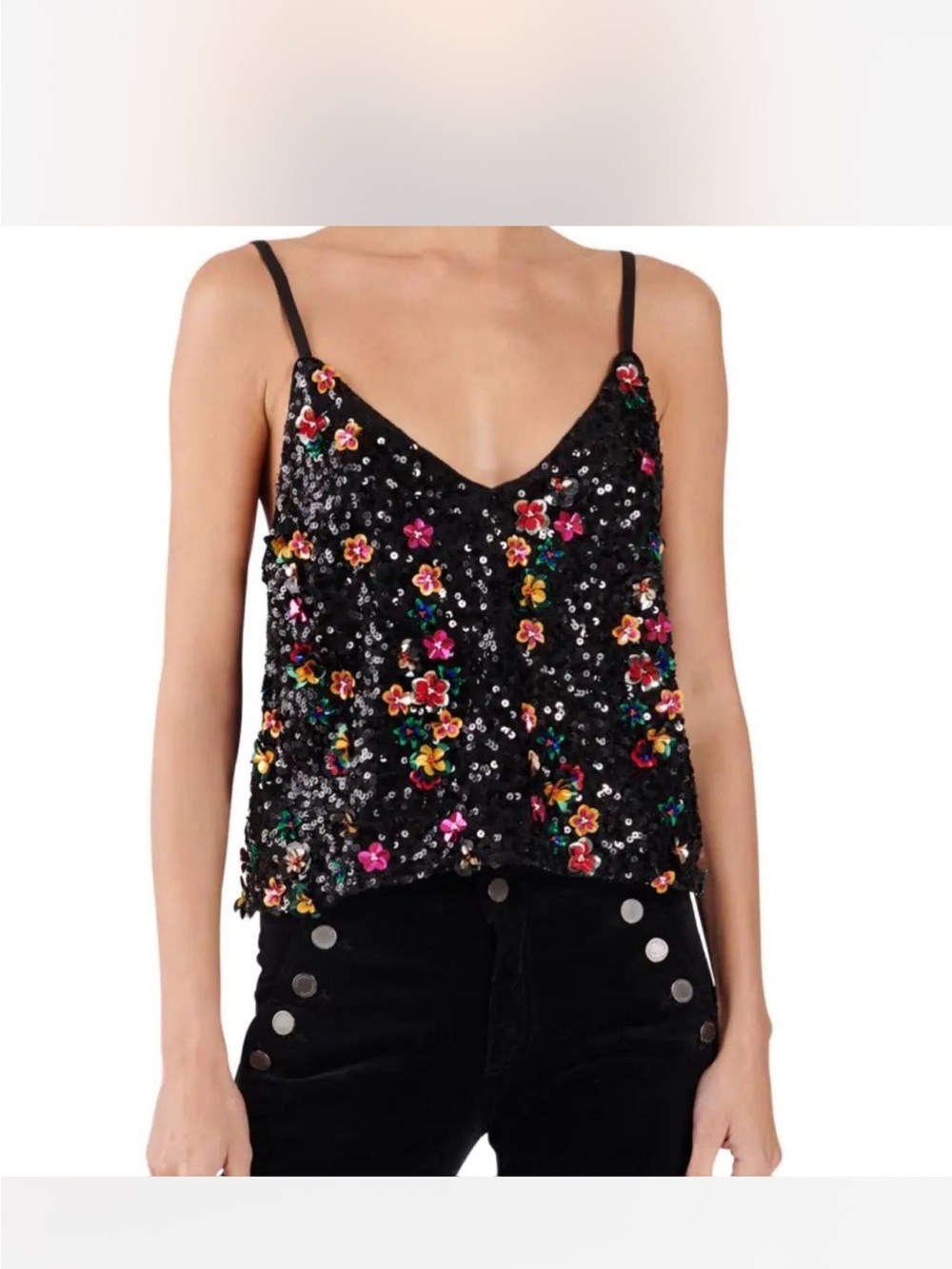 NWT Ramy Brook Black Sequin Floral Embellished Camisole MSRP $325